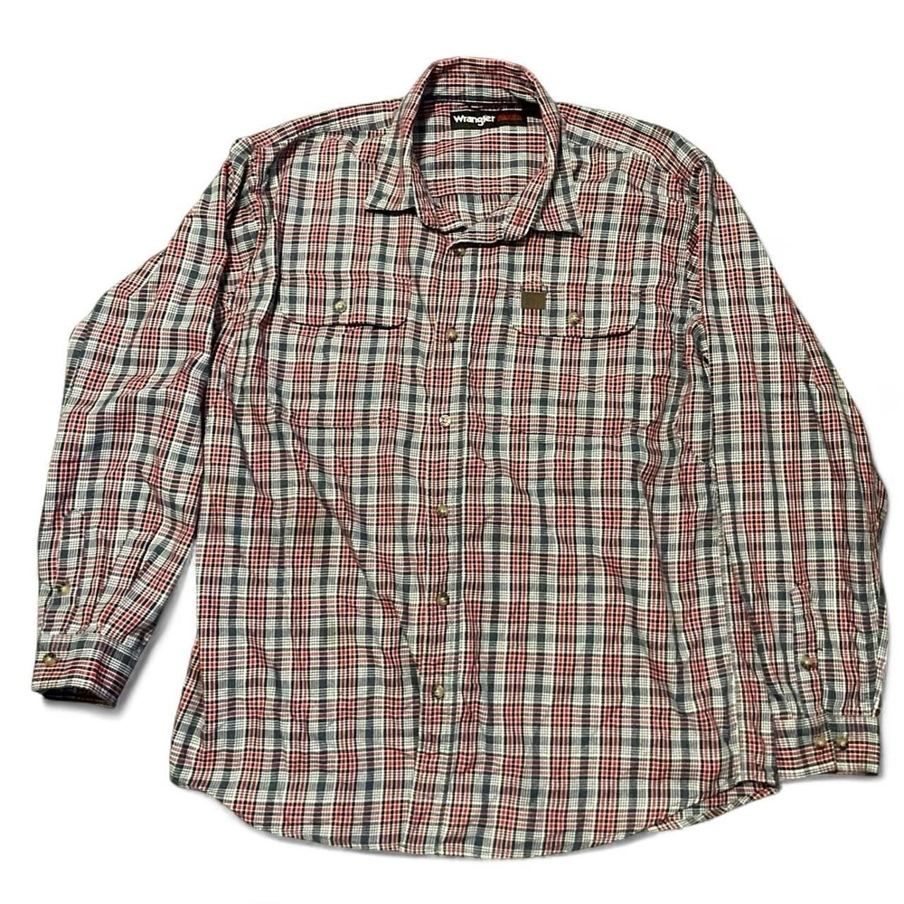 Wrangler Riggs workwear cotton flannel work shirt gusset utility XL/21.5